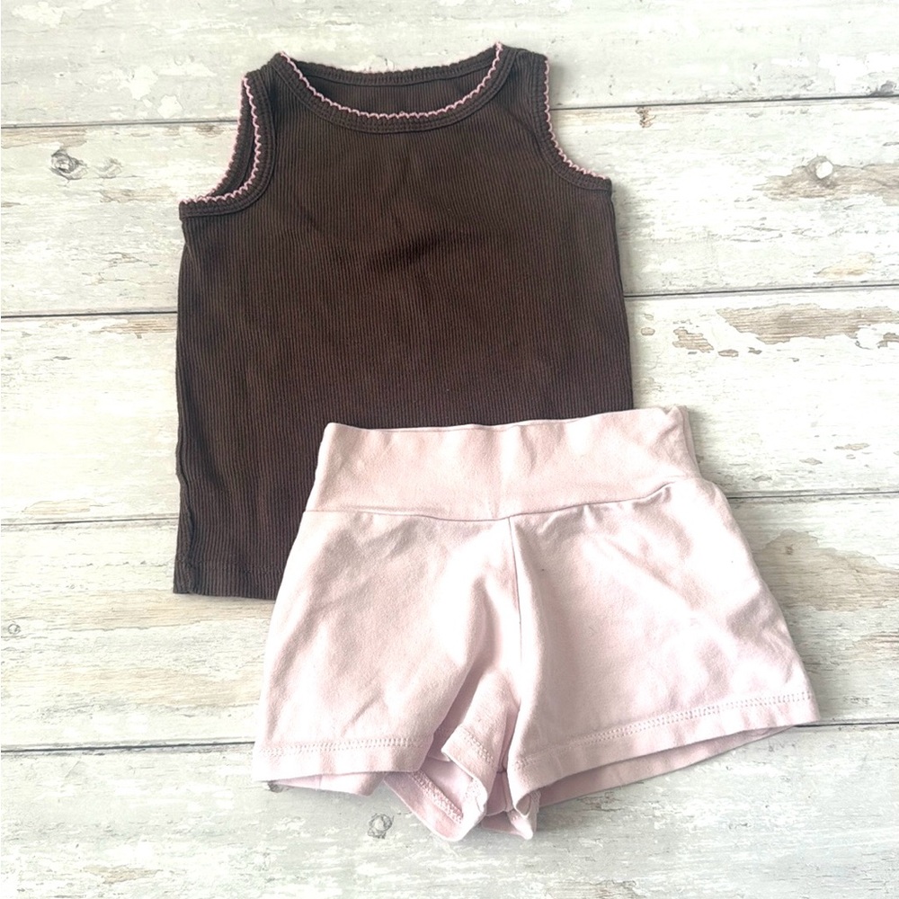 BabyGap 18-24m Baby Girl Gap Kids Pink Shorts Brown Ribbed Tank Shirt 18m 24m